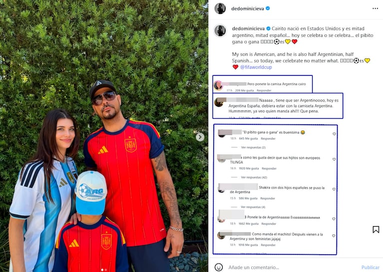 El contundente descargo de Eva De Dominici tras las críticas por la camiseta de España de su hijo (Foto de Instagram @dedominicieva)
