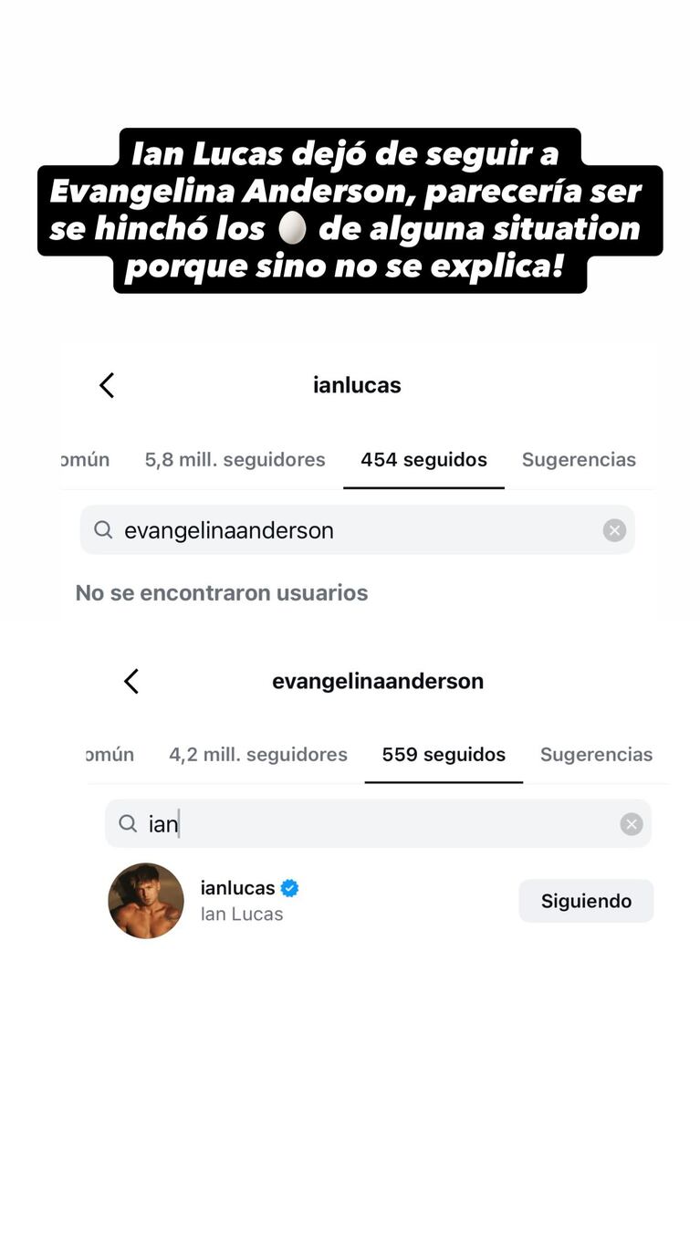 El contundente gesto de Ian Lucas con Evangelina Anderson que dio que hablar. Crédito: Instagram