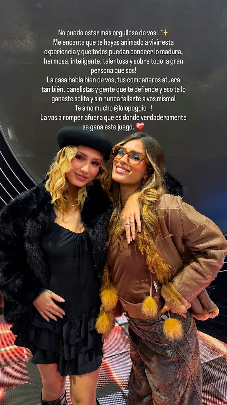 El contundente mensaje de Julieta Poggio a Lolo tras su eliminación de Gran Hermano (Instagram)