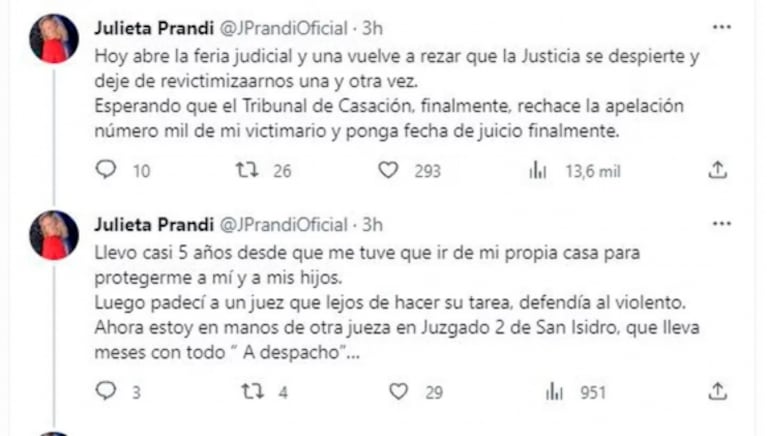 El contundente pedido de Julieta Prandi, en pleno conflicto con su ex Claudio Contardi: "Es una tortura"