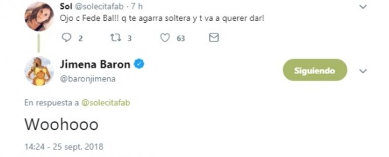 El coqueteo twittero de Fede Bal con Jimena Barón tras rumorearse que harán temporada juntos: "Me vuelvo loco"