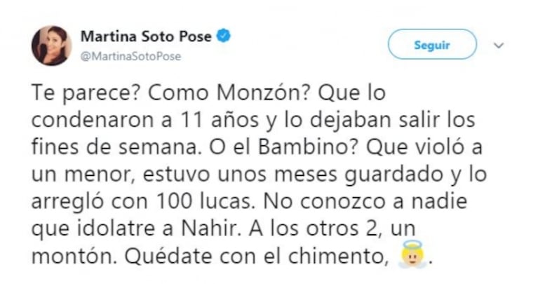 El cruce de De Brito con Martina Soto Pose por la marcha por Nahir Galarza: "Bajate del pony, flequillo"