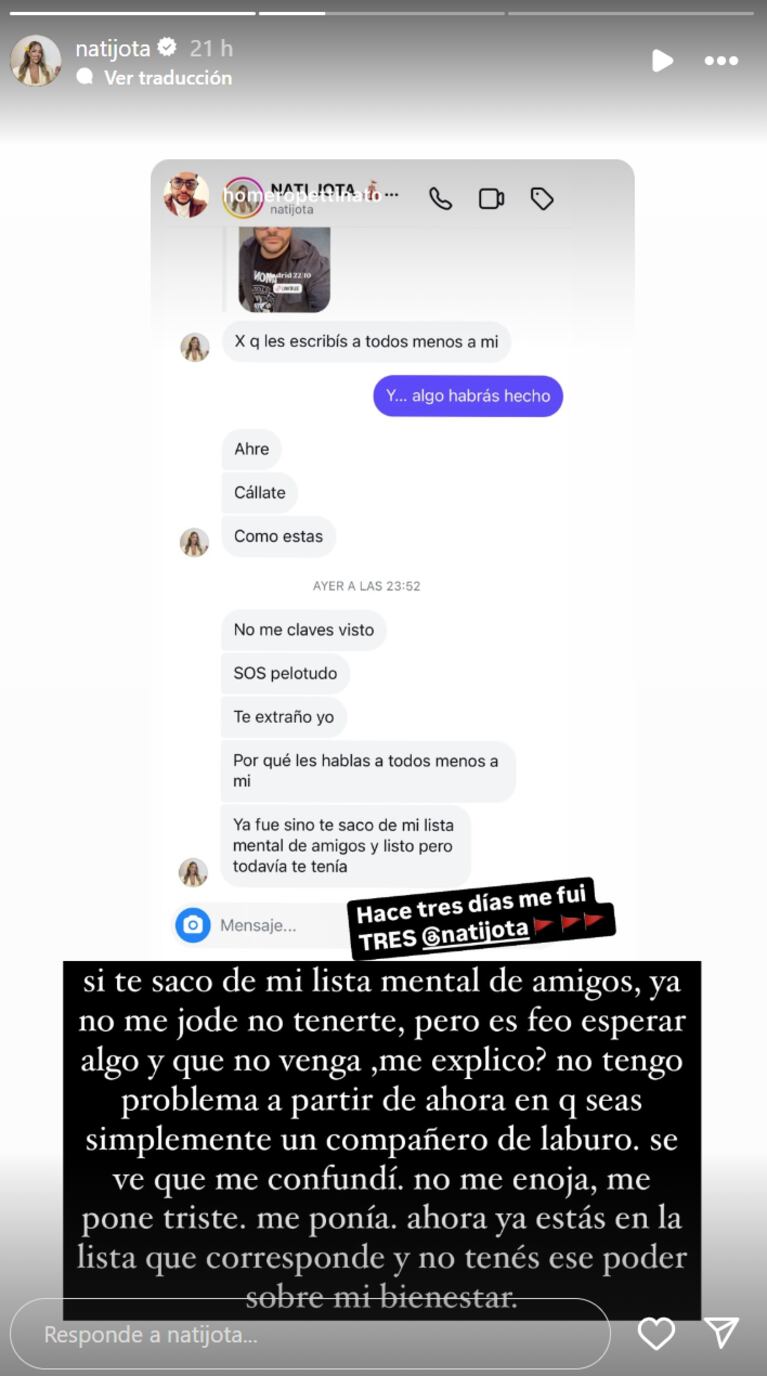 El cruce de Nati y Homero en Instagram.
