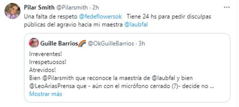 El cruce twittero entre Pilar Smith y uno de sus panelistas por Laura Ubfal (Foto: Twitter)