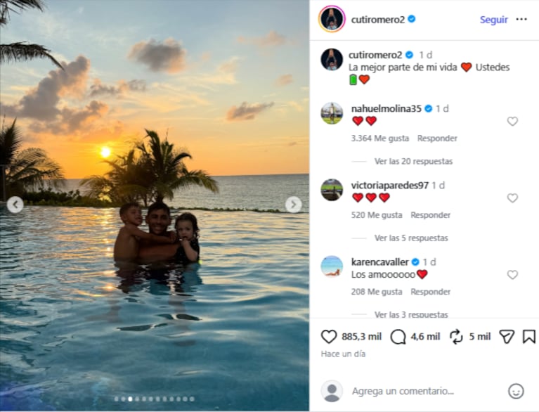 El defensor de la Selección Argentina compartió tiernos momentos junto a sus hijos durante su escapada familiar. Fuente: Instagram