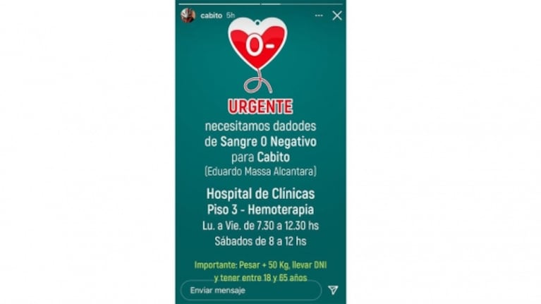 El delicado cuadro de salud de Cabito mientras permanece internado: "Está a la espera de un milagro"