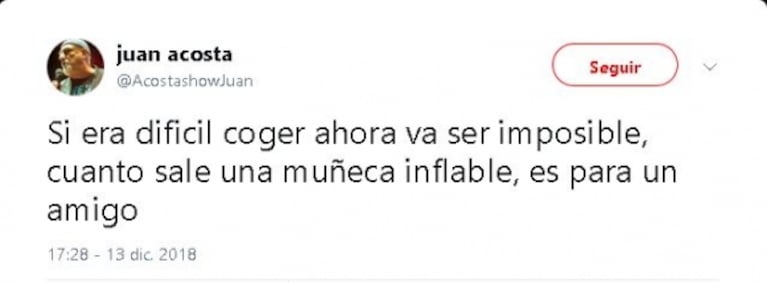 El desafortunado ¿chiste? de Juan Acosta que generó un masivo repudio en las redes sociales