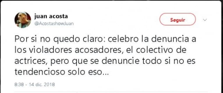 El desafortunado ¿chiste? de Juan Acosta que generó un masivo repudio en las redes sociales