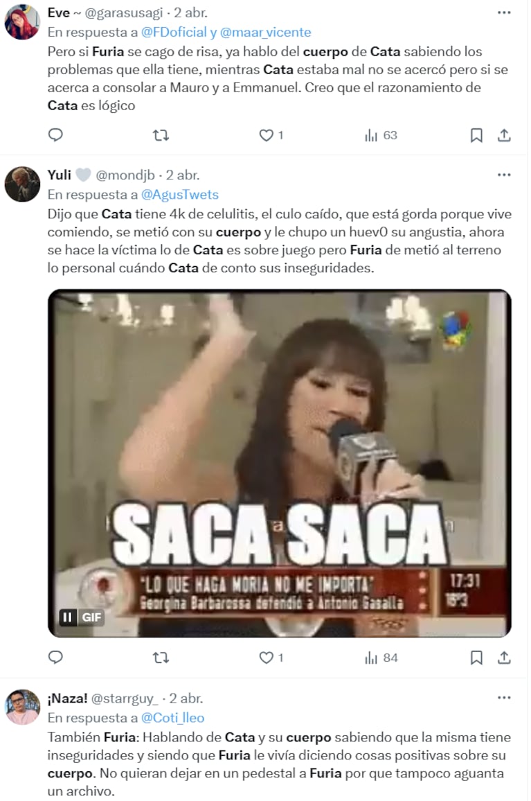 El desafortunado comentario de Furia sobre el cuerpo de Catalina que indignó a los fans de Gran Hermano