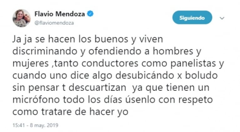El descargo de Flavio Mendoza a los medios que lo criticaron por decir que Federico Bal está "10 kilos arriba"