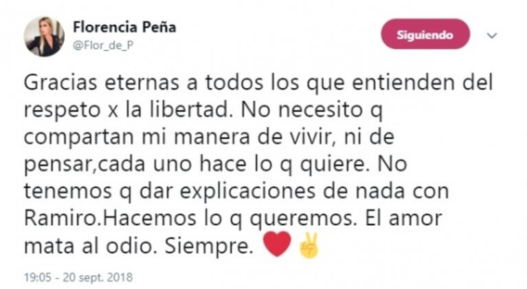 El descargo de Florencia Peña tras confesar que mantiene una relación abierta con su pareja: "Con Ramiro hacemos lo que queremos"