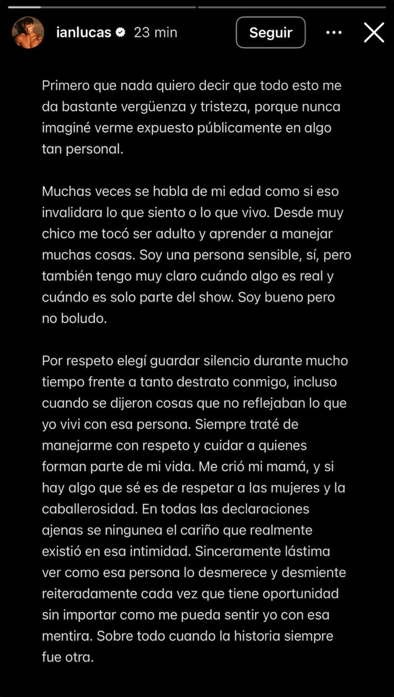 El descargo de Ian Lucas (Foto: Instagram @ianlucas)