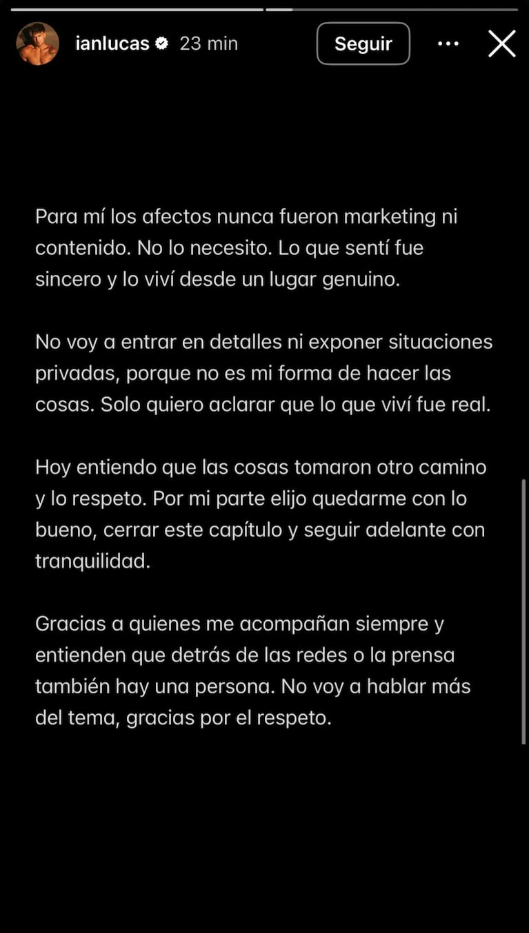 El descargo de Ian Lucas (Foto: Instagram @ianlucas)