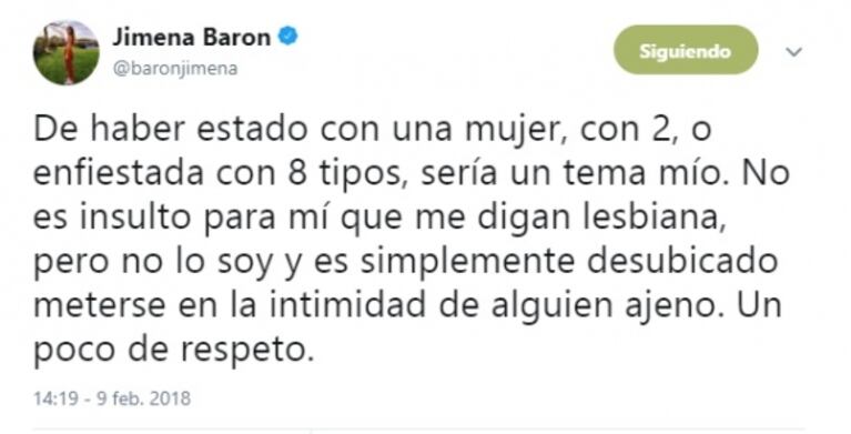 El descargo de Jimena Barón luego de que Moria Casán dijera que la vio "en una situación amorosa con otra mujer": "Mentiras no, es una falta de respeto cómo se están metiendo en mi vida"