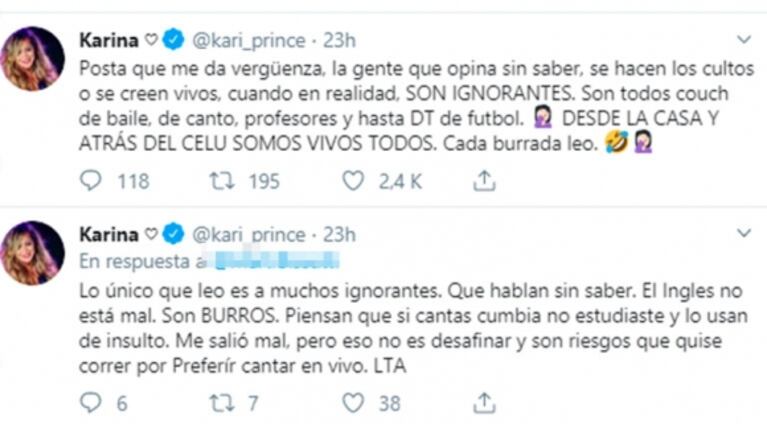El descargo de Karina luego de que criticaran cómo canta y la llamaran "villera": "¿Me tendría que ofender?"