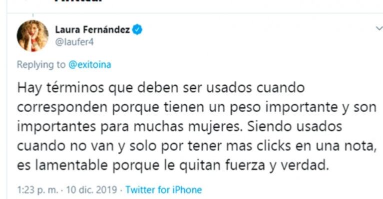 El descargo de Laurita Fernández en defensa de Cabré por su polémica frase del 'reto': "Es un hombre que me cuida"