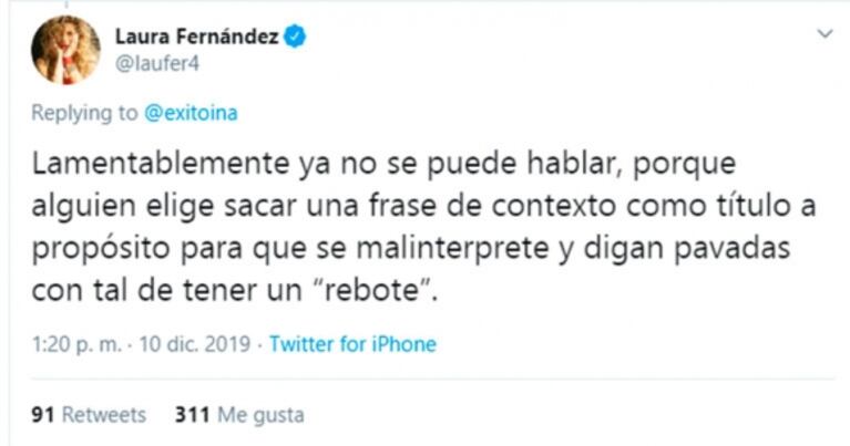 El descargo de Laurita Fernández en defensa de Cabré por su polémica frase del 'reto': "Es un hombre que me cuida"