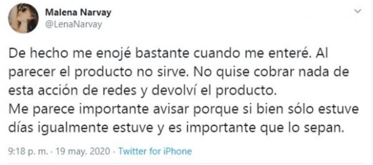 El descargo de Malena Narvay sobre las "máquinas para la piel" y las acusaciones de estafa: "Apenas supe, salí"