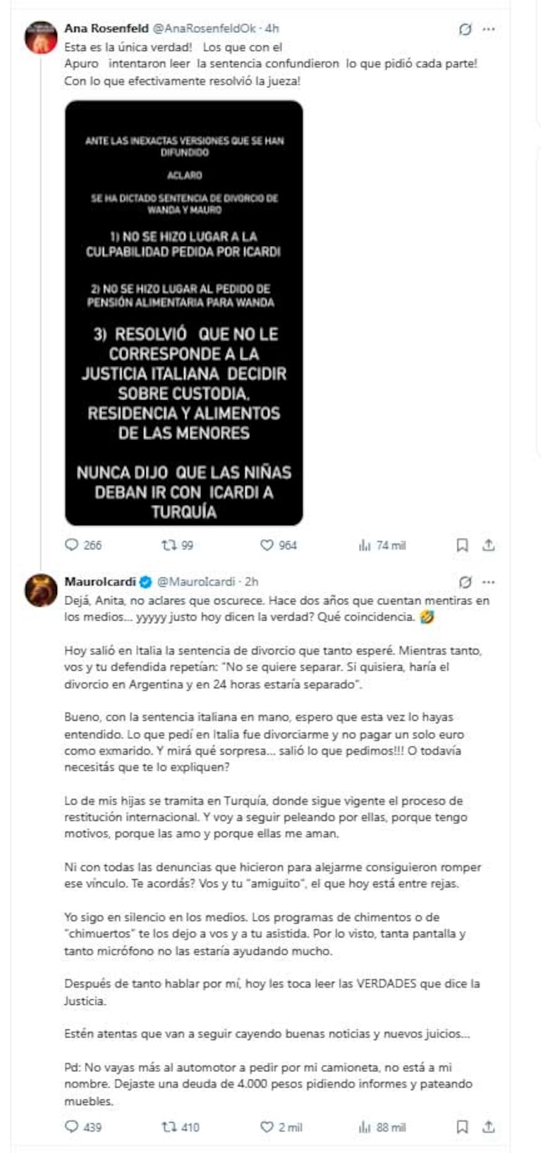 El descargo de Mauro Icardi contra Ana Rosenfeld (Foto: X.com/@mauroicardi)