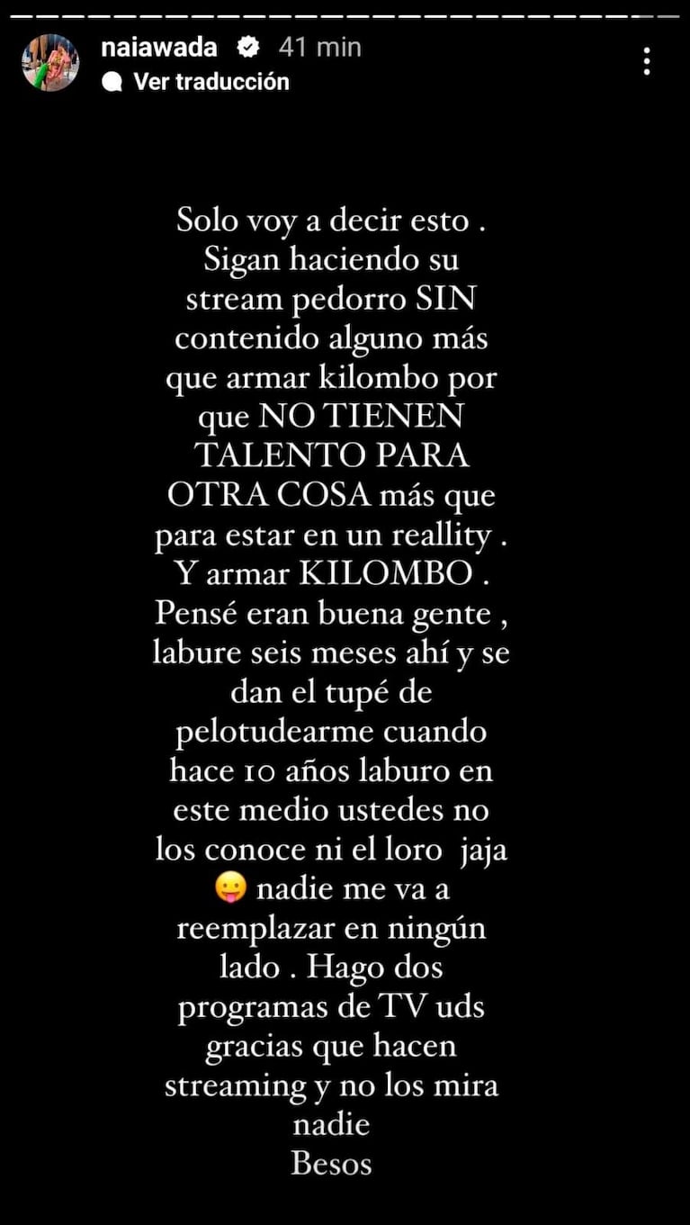 El descargo de Nai Awada tras la emboscada de La Tora con Pilar Smith (Foto. Instagram)