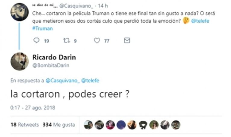 El descargo de Ricardo Darín, luego de que Telefe cortara el final de Truman: los mensajes con sus seguidores