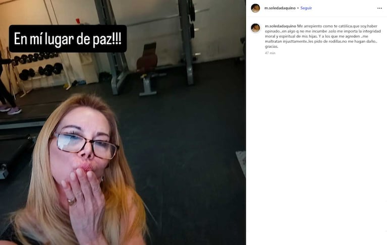 El descargo de Soledad Aquino (Foto: Instagram)