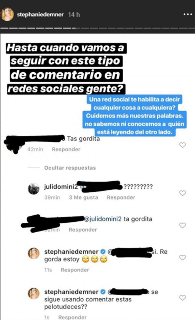 El descargo de Stephanie Demner, luego de que una mujer la tildara de "gordita": "Estos comentarios lastiman"