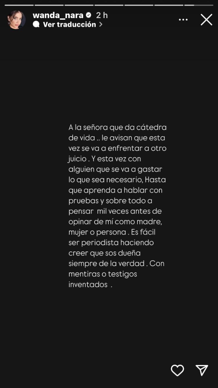 El descargo de Wanda Nara en redes sociales (Foto: captura de Instagram).