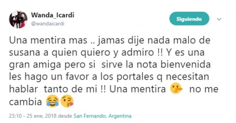 El descargo de Wanda Nara tras las críticas al camarín de Susana Giménez: "¡Ella es una gran amiga y jamás dije nada malo, la quiero y admiro!"