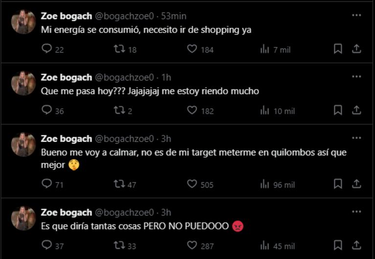 El descargo de Zöe Bogach en X.