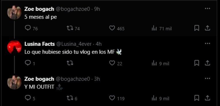El descargo de Zöe Bogach en X.