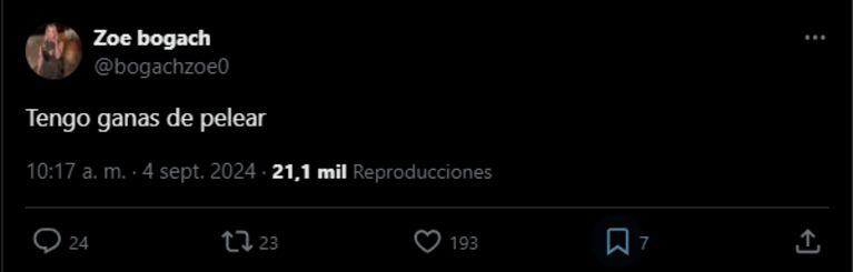 El descargo de Zöe Bogach en X.