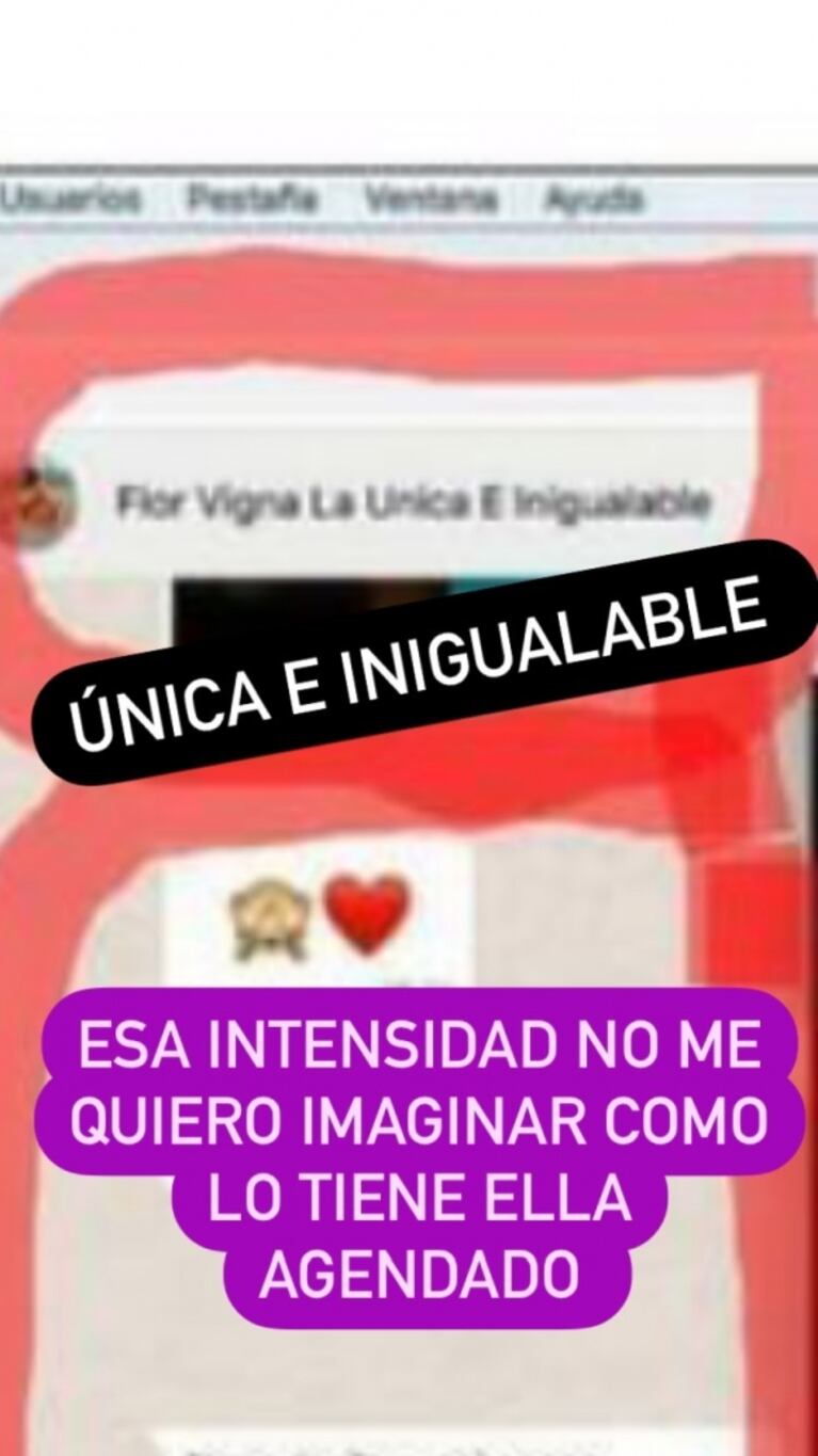 El descuido de Nico Occhiato al mostrar un chat con Flor Vigna, agendada como "la única e inigualable"