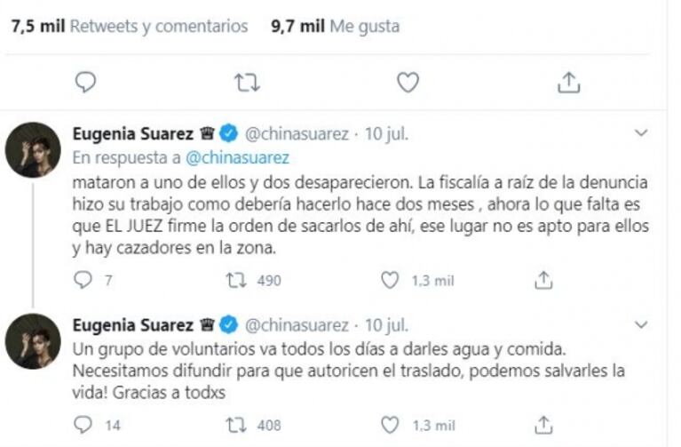 El desesperado pedido de China Suárez tras el desalojo de carpinchos del country Abril: "Hagan algo ahora"