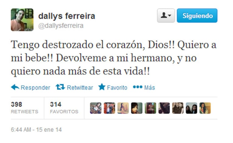 El desesperado tweet de Dallys Ferreira.