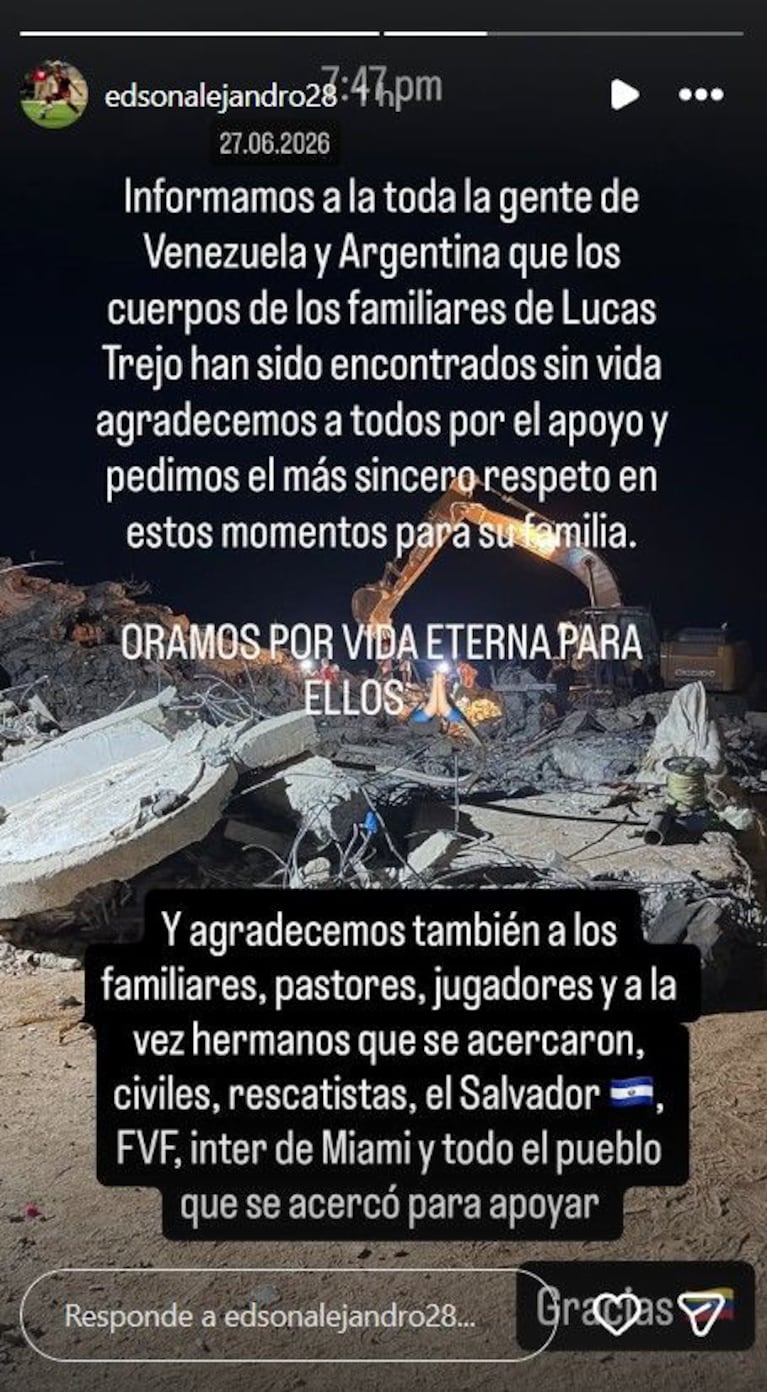 El desgarrador gesto de Lucas Trejo tras confirmar la muerte de su esposa e hijos en el terremoto de Venezuela. Crédito: Instagram