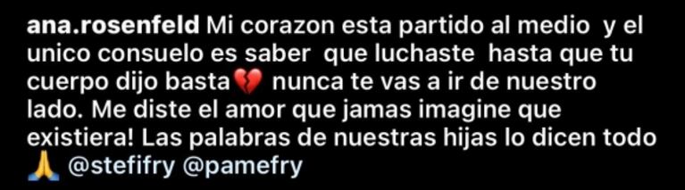 El desgarrador mensaje de Ana Rosenfeld tras la muerte de su marido: “Mi corazón está partido al medio”