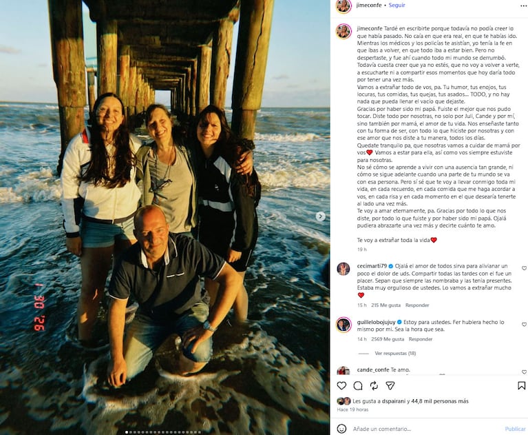 El desgarrador mensaje de la hija de Fernando Confessore tras darle el último adiós en la Chacarita (Instagram)