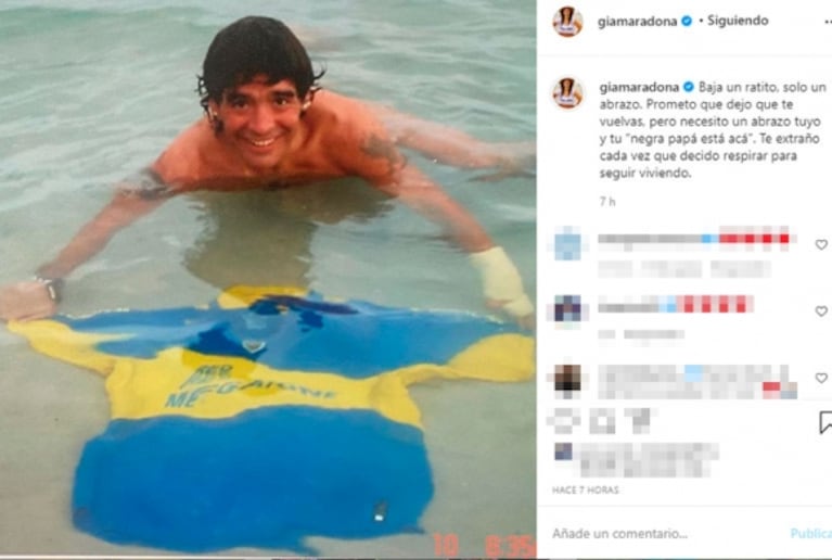 El desgarrador posteo de Gianinna Maradona para Diego: "Bajá un ratito, te extraño cada vez que decido respirar para seguir viviendo"