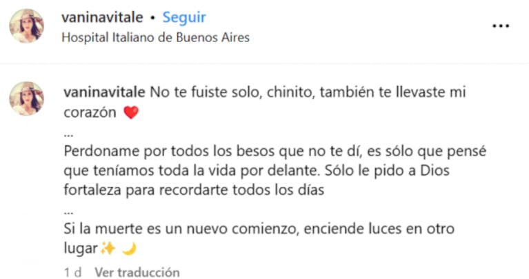 El desgarrador posteo de la periodista Vanina Vitale por la muerte de su bebé, a tres semanas de su nacimiento