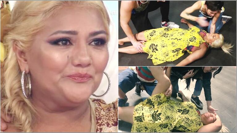 El desmayo de Gladys La Bomba Tucumana en pleno ensayo para el Bailando (Fotos: Web y Twitter)