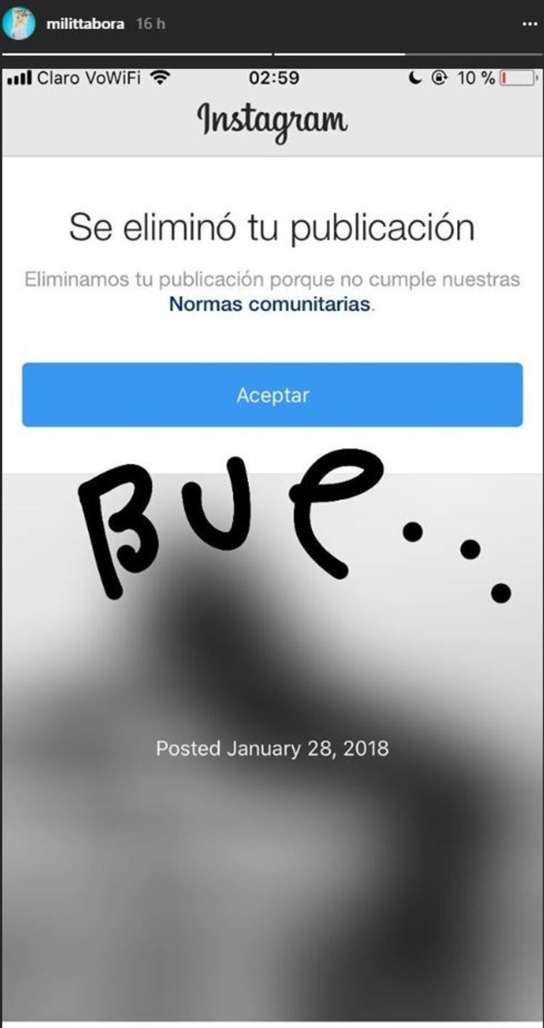  El desnudo de Militta Bora que Instagran censuró y el enojo de la rockera