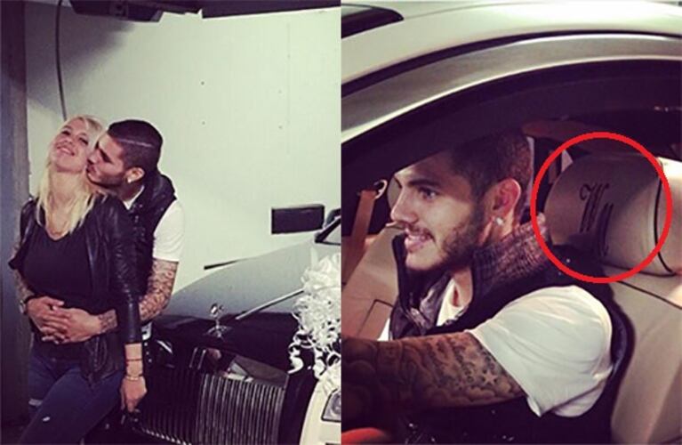 El detalle de las iniciales "WM" en el auto de Icardi y Wanda. (Fotos: Twitter)