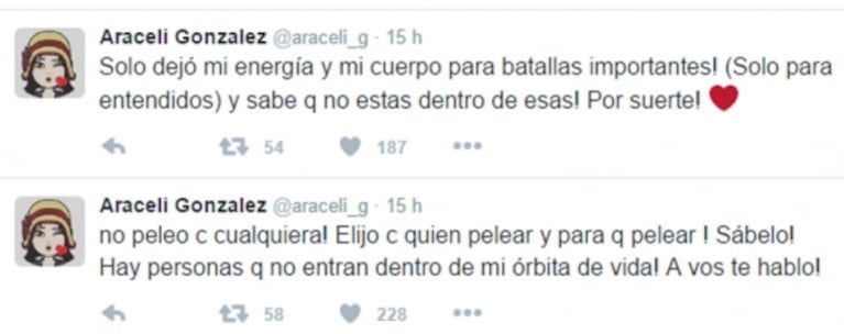 El día de furia de Araceli González en Twitter: "¡Elijo con quién pelear y para qué pelear!"
