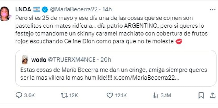 El día que tildaron de “villera” a María Becerra por su plan para el 25 de Mayo (X)