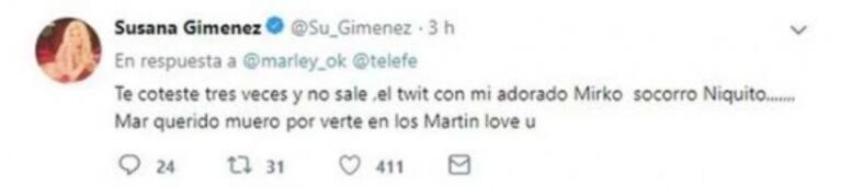 El divertido blooper de Susana Giménez en Twitter: mirá qué pasó cuando quiso escribirles a Marley y Mirko