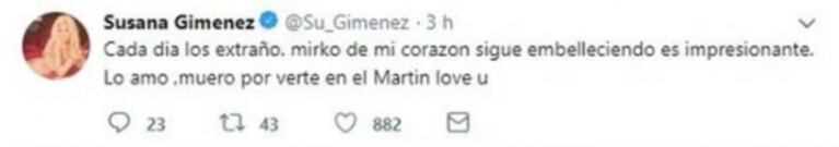 El divertido blooper de Susana Giménez en Twitter: mirá qué pasó cuando quiso escribirles a Marley y Mirko