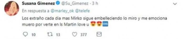 El divertido blooper de Susana Giménez en Twitter: mirá qué pasó cuando quiso escribirles a Marley y Mirko