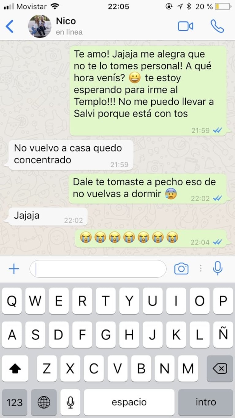 El divertido chat de Sol Rivas con Nico Colazo, tras decirle que no volviera a dormir a casa por su gol a Boca