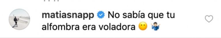 El divertido comentario de Mati Napp en una foto sexy de Flor Vigna: "No sabía que tu alfombra era voladora"